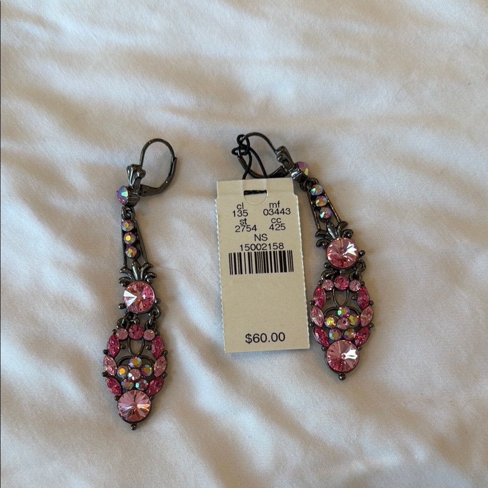 Express Pink Crystal Teardrop Dangle Earrings with Aurora Accents